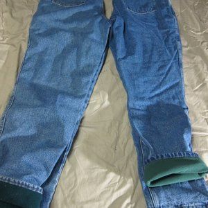 2 Pairs Ladies Fleece Lined Jeans Wrangler, Woolrich Size Ladies 12 and 11/12